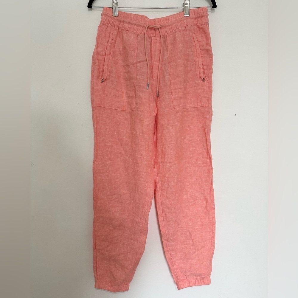 Athleta Retreat Linen Jogger Pants Calla Sunset Orange Size 4